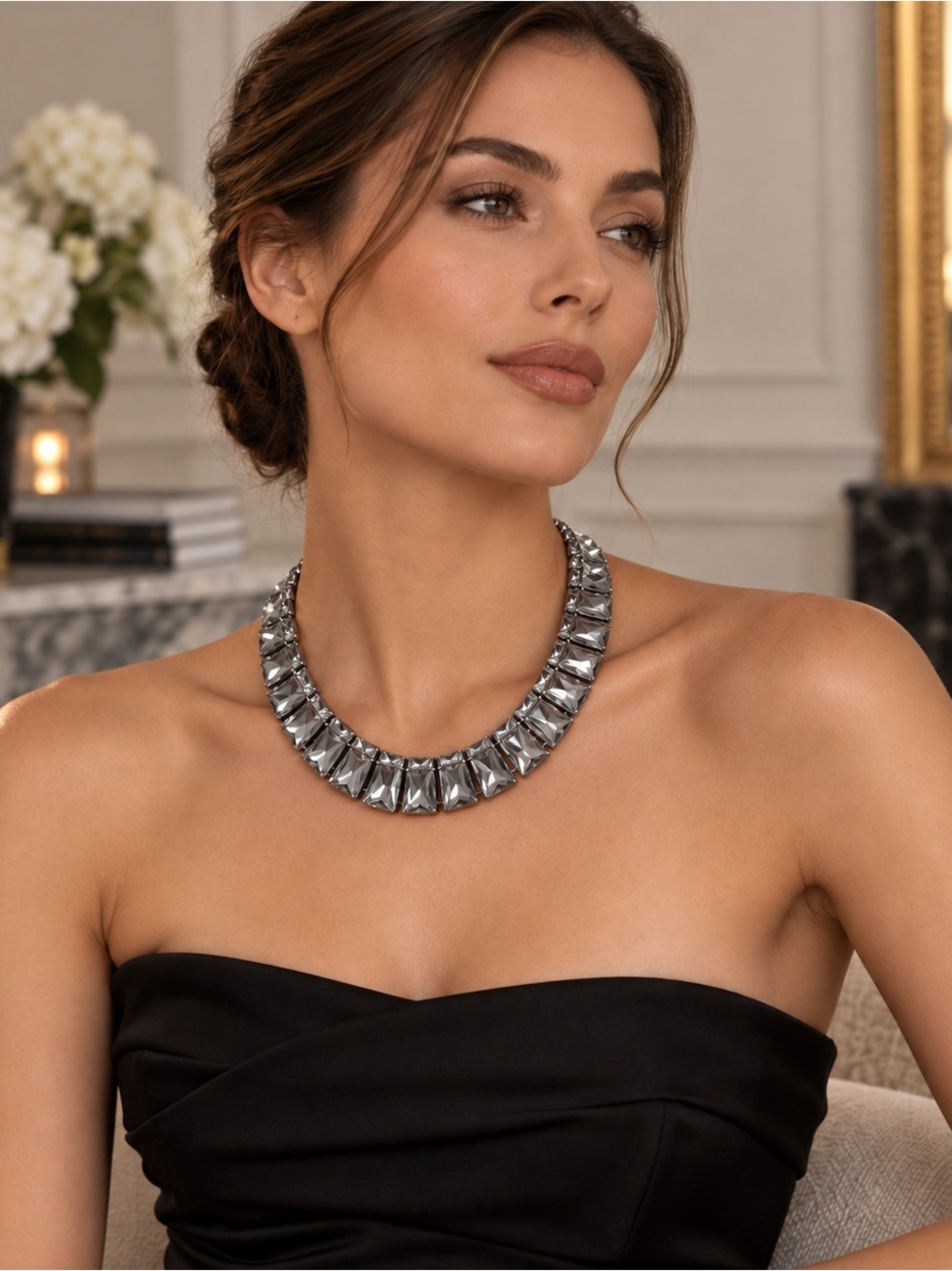 Premier Designs Grey Crystal Faceted Collar Necklace